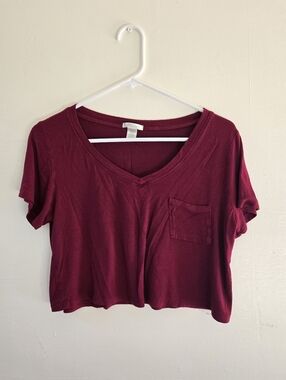 Burgundy V-Neck Crop Top